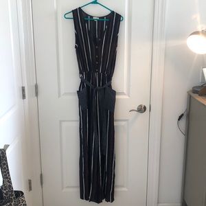 Navy and orange strip sleeveless jumpsuit